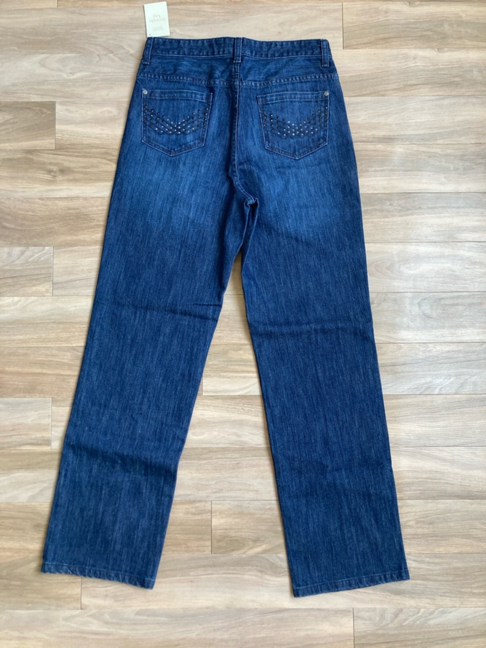 Christopher + Banks straight leg jean comfort stretch bling pocket design size 8